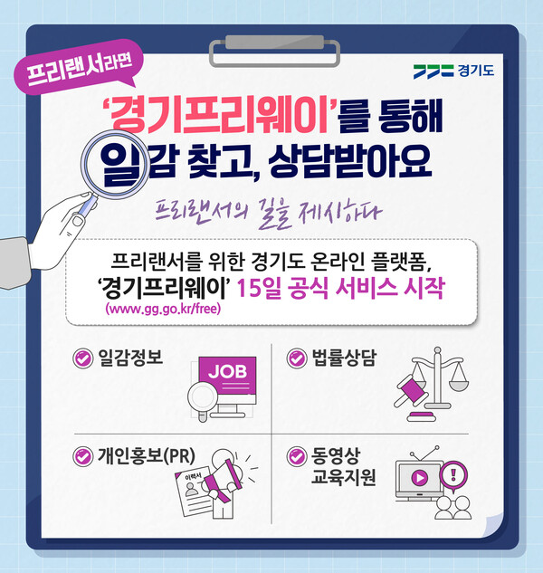 경기도, 프리랜서를 위한 온라인 플랫폼, ‘경기프리웨이(Free:way)’ 서비스 시작 (사진 1)